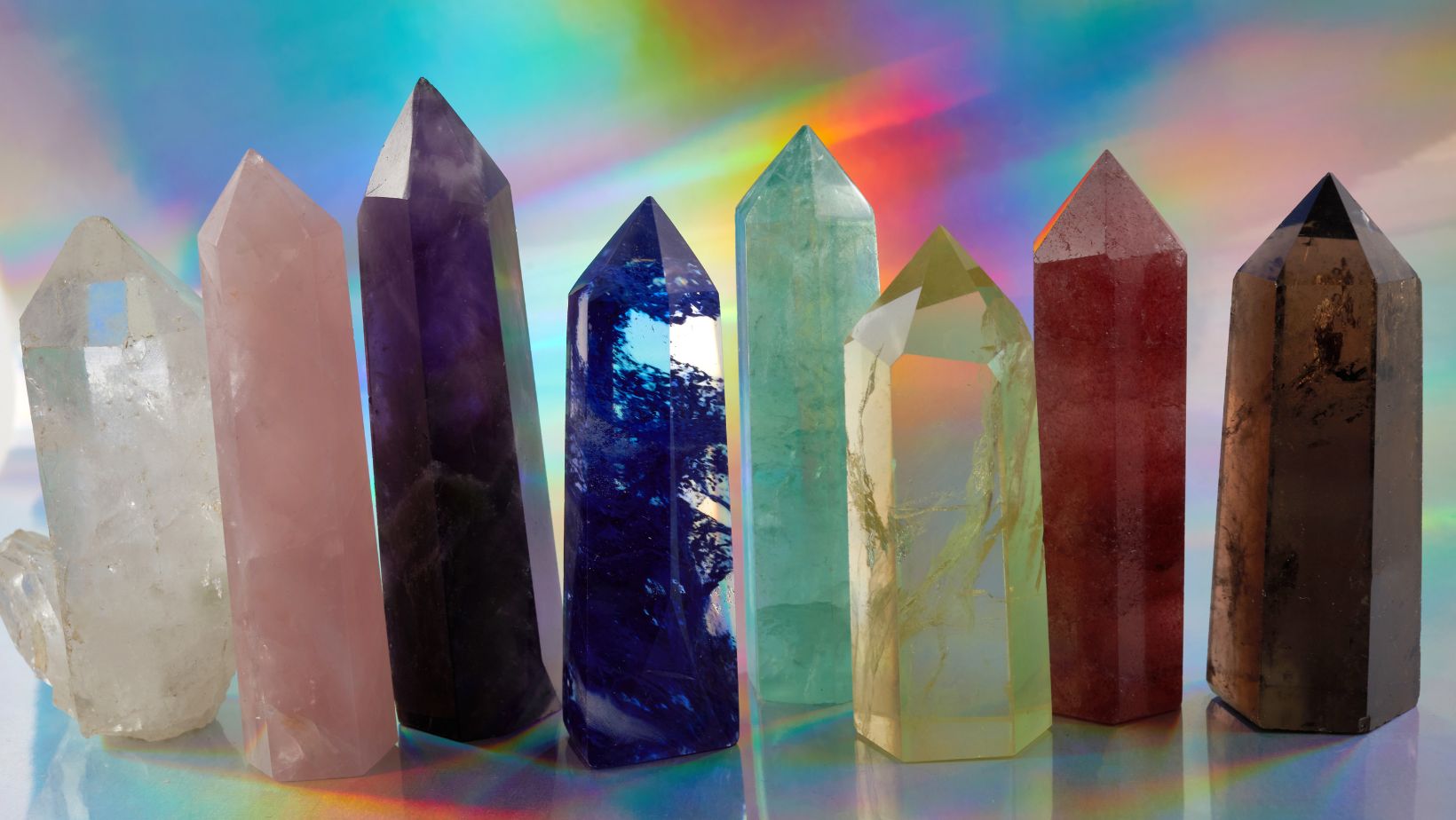 Ethically sourced crystal towers in a variety of colors and sizes