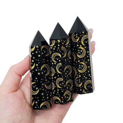 Black Obsidian Moon and Star Point | Crystal for Protection and Grounding