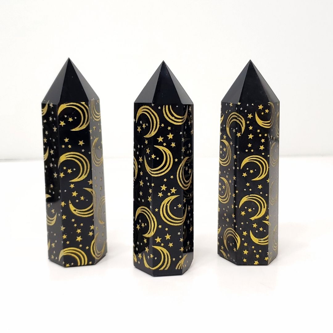 Black Obsidian Moon and Star Point | Crystal for Protection and Grounding