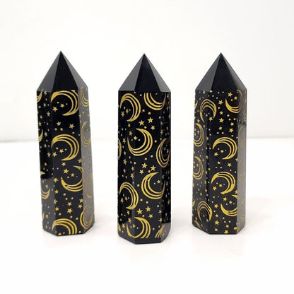 Black Obsidian Moon and Star Point | Crystal for Protection and Grounding