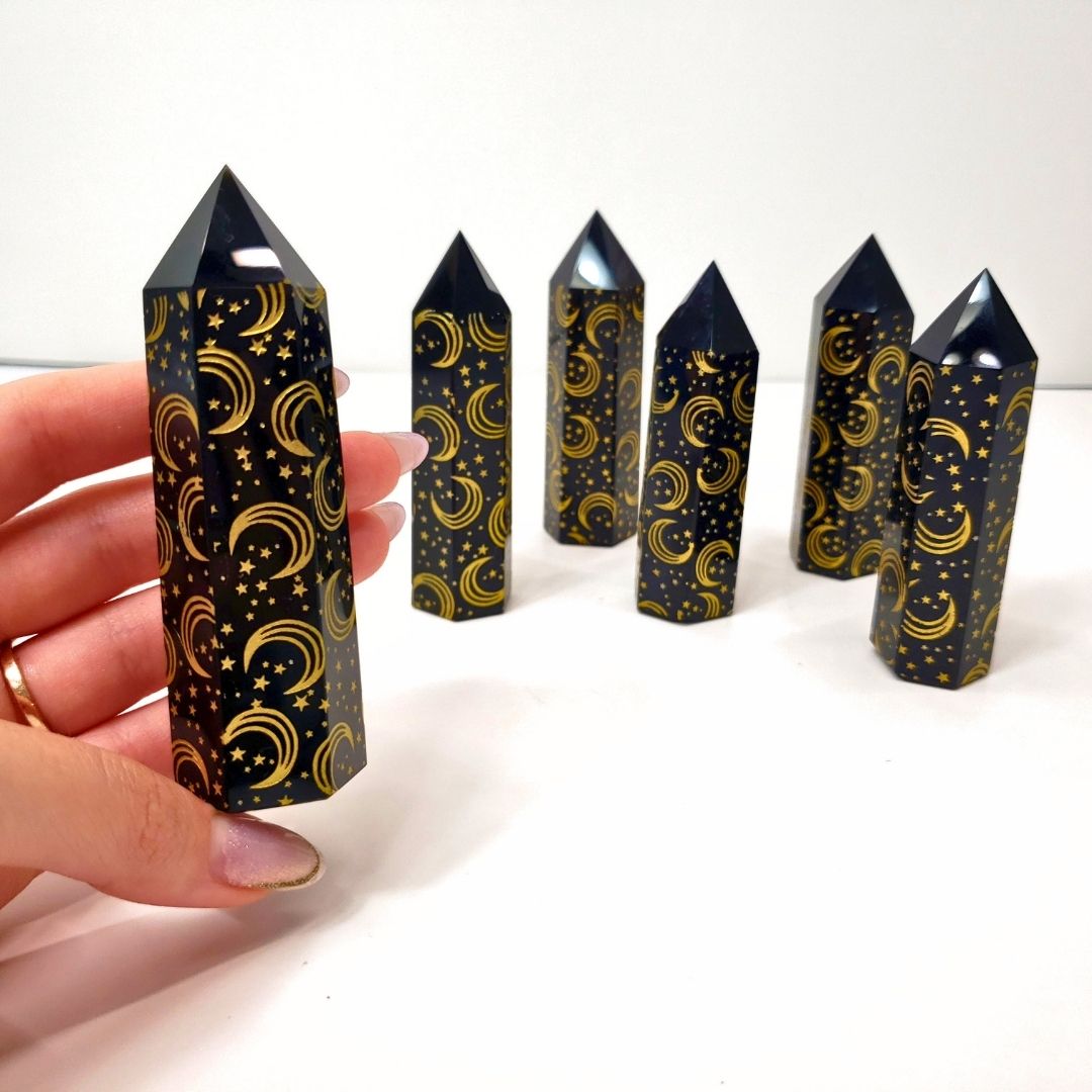 Black Obsidian Moon and Star Point | Crystal for Protection and Grounding