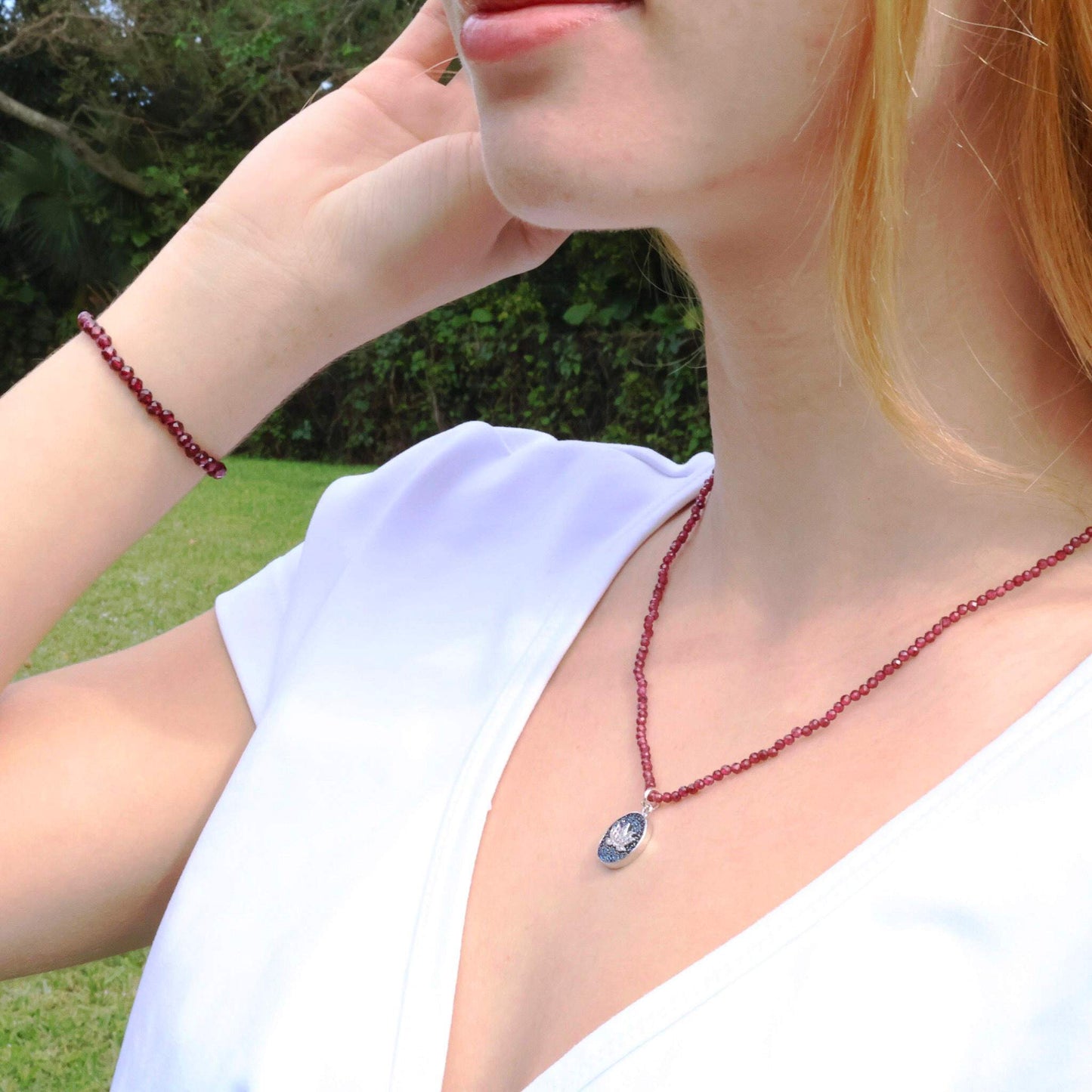 Delicate Sparkling 3mm Garnet Gemstone Necklace