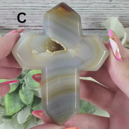 Druzy Agate Crystal Cross for Peace and Emotional Balance