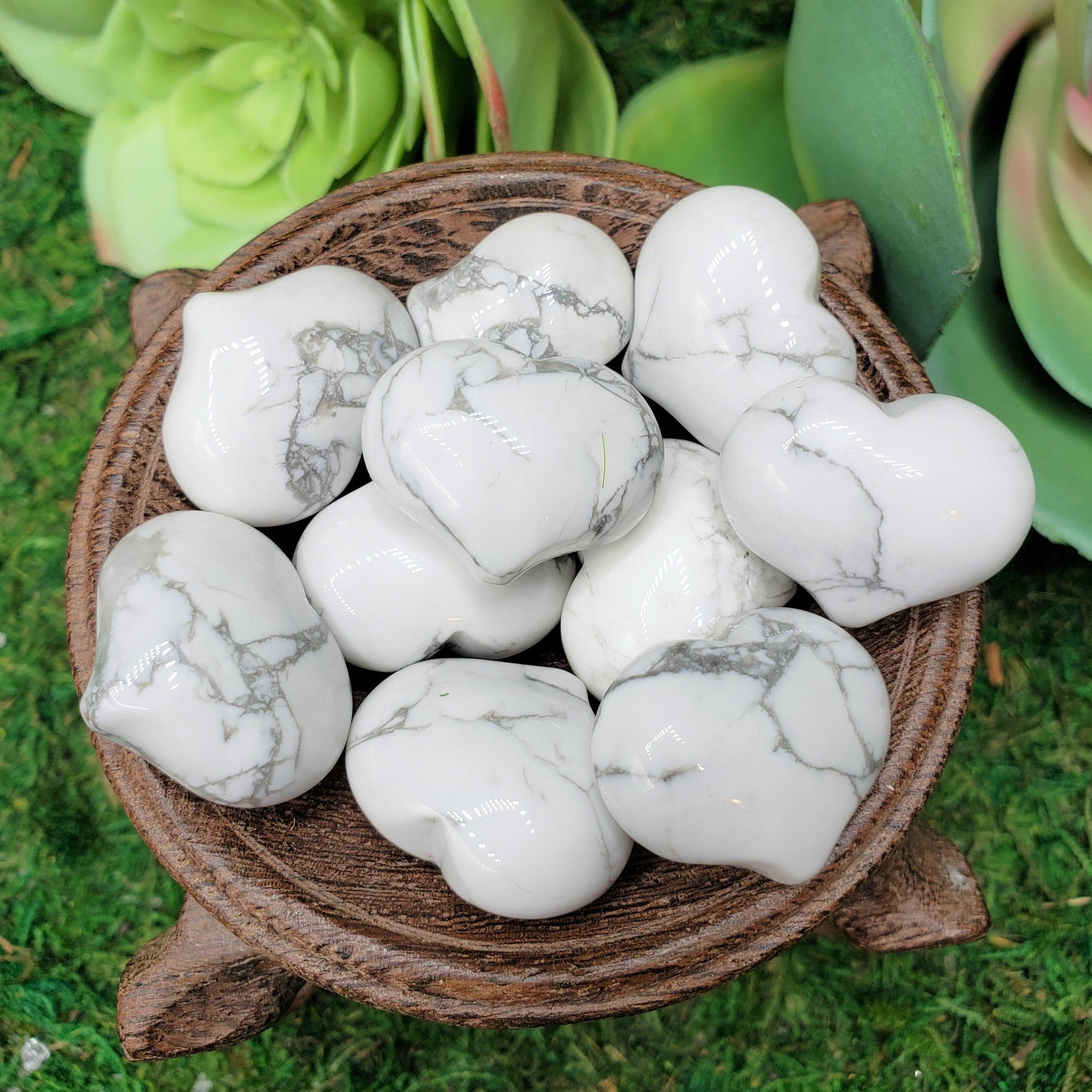 White Howlite- 1 inch Sweet Heart (25mm) - Crystal Happenings