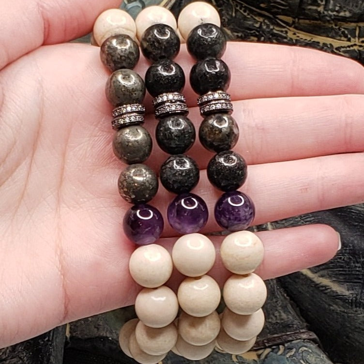 African Turquoise, Tanzenite and  Pyrite Bracelet - Crystal Happenings
