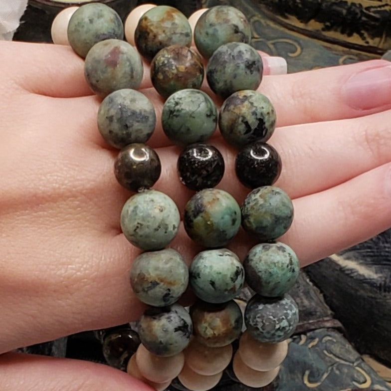 African Turquoise, Tanzenite and  Pyrite Bracelet - Crystal Happenings