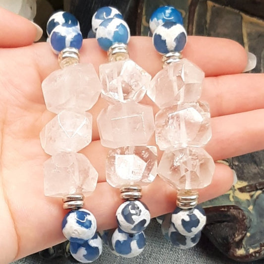 Blue Agate with Clear Quartz Bracelet - Crystal Happenings