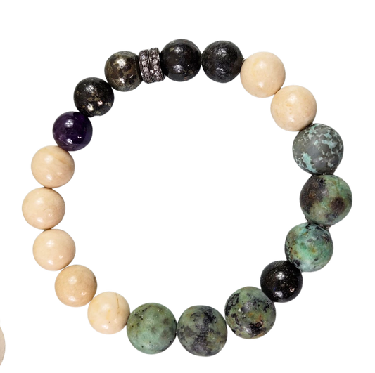 African Turquoise, Tanzenite and  Pyrite Bracelet - Crystal Happenings