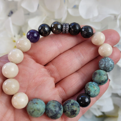 African Turquoise, Tanzenite and  Pyrite Bracelet - Crystal Happenings