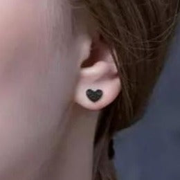 Black Spinel Heart Shaped Stud Earrings - Crystal Happenings