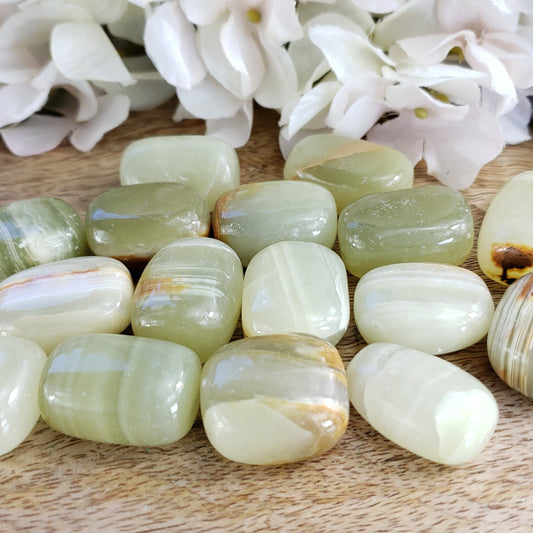 Banded Green Calcite Tumbled Stone - Crystal Happenings