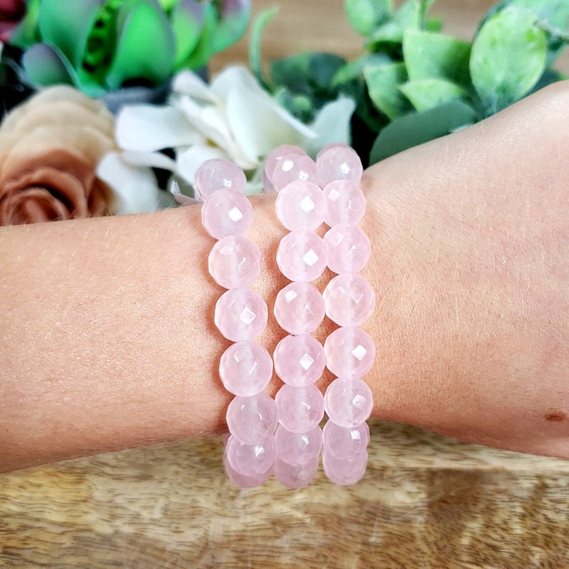 Rose Quartz 10mm Faceted Bracelet - Crystal Happenings