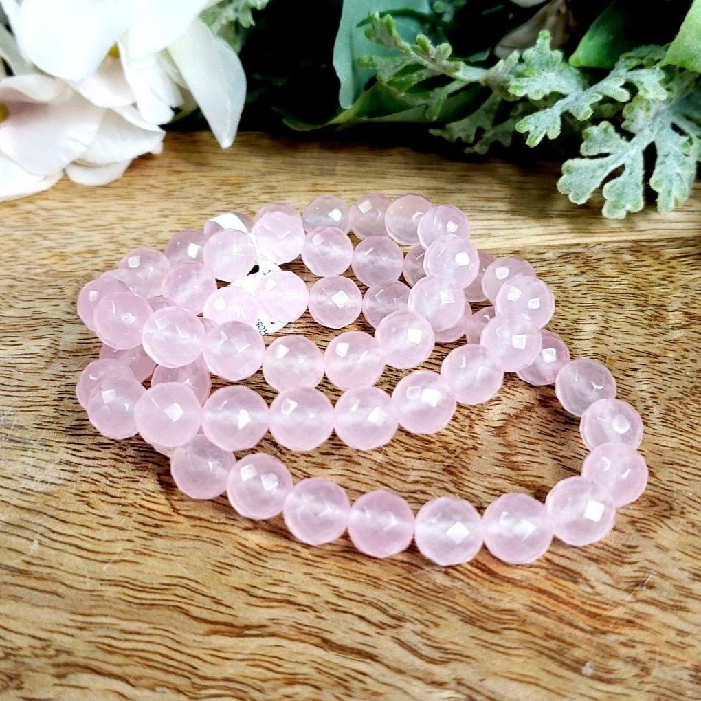 Rose Quartz 10mm Faceted Bracelet - Crystal Happenings