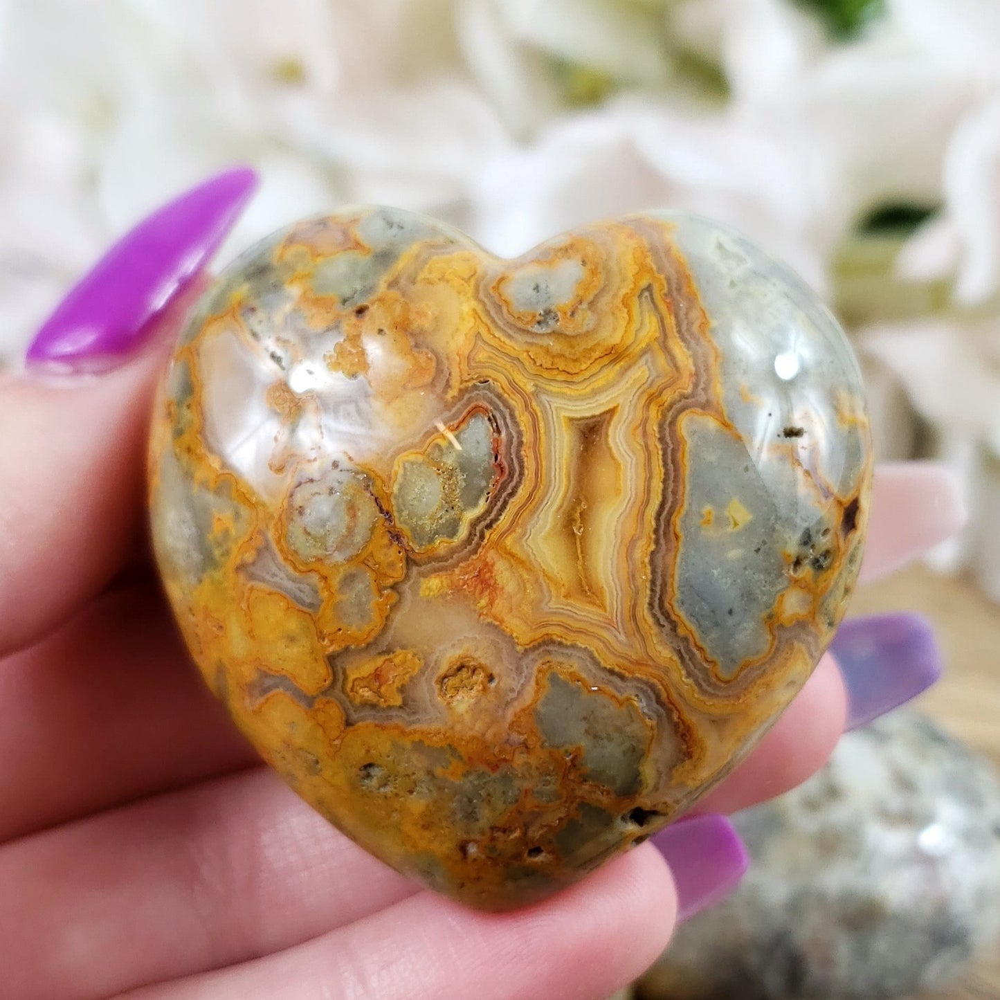 Crazy Lace Agate 45mm Puffed Heart - Crystal Happenings