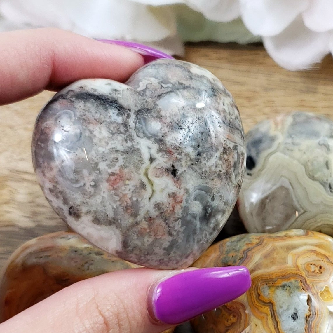 Crazy Lace Agate 45mm Puffed Heart - Crystal Happenings