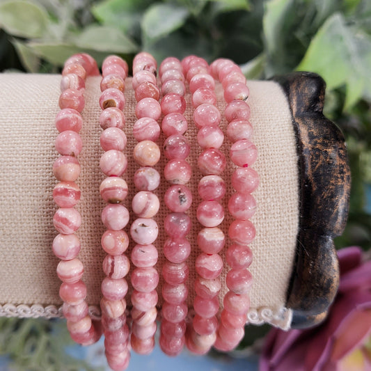 Rhodochrosite 4mm High Grade Bracelet - Crystal Happenings