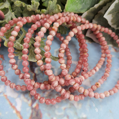Rhodochrosite 4mm High Grade Bracelet - Crystal Happenings