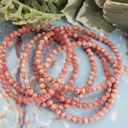 Rhodochrosite 4mm High Grade Bracelet - Crystal Happenings