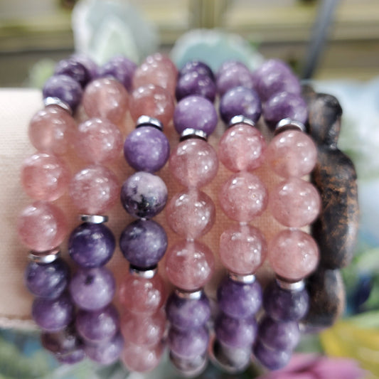 Lepidolite & Strawberry Quartz Bracelet - Crystal Happenings