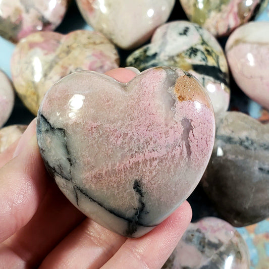 Rhodonite 45mm Puffed Heart - Crystal Happenings