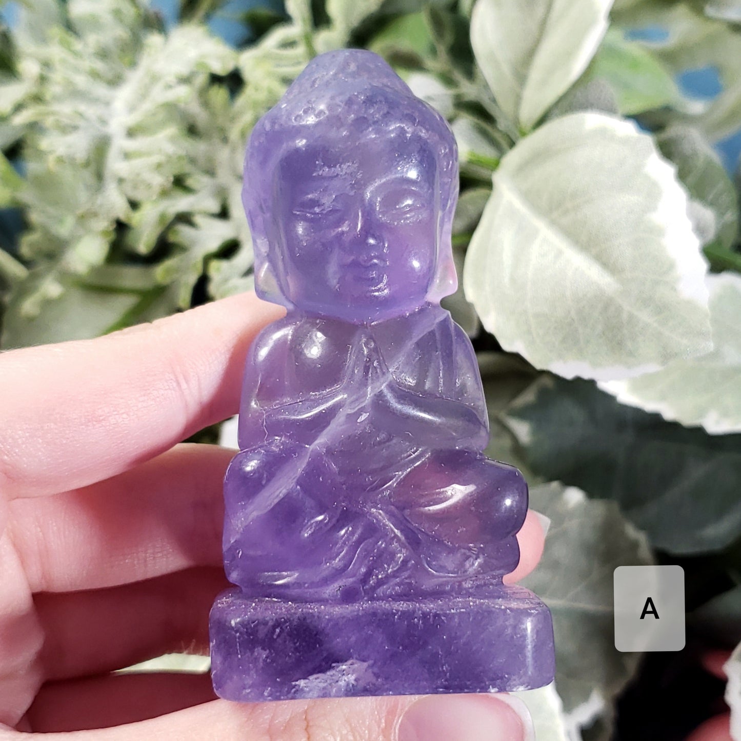 Purple Fluorite Carved Buddha - Crystal Happenings