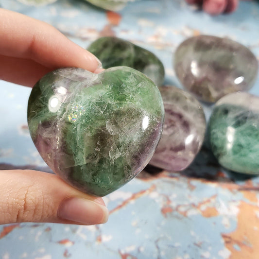 Rainbow Fluorite 45mm Puffed Heart - Crystal Happenings