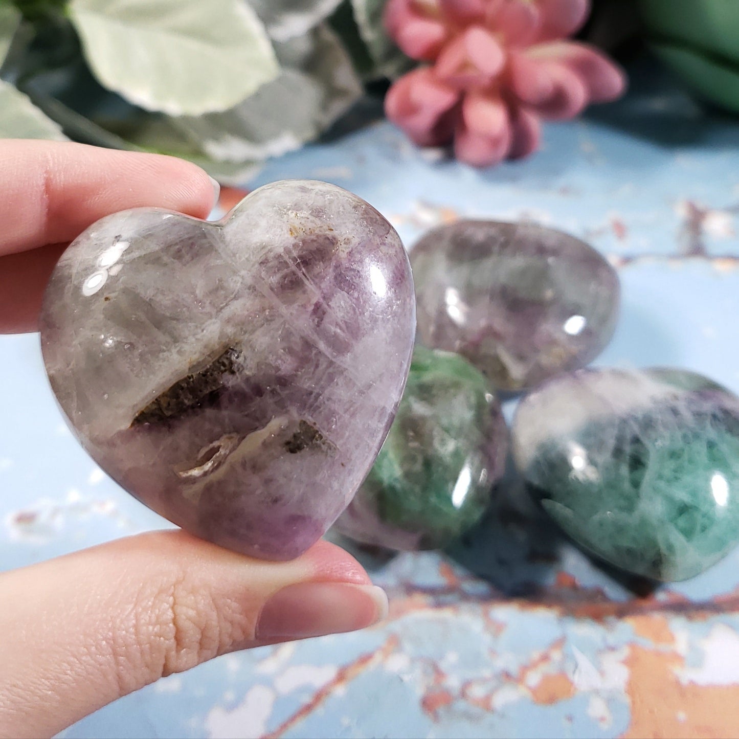 Rainbow Fluorite 45mm Puffed Heart - Crystal Happenings