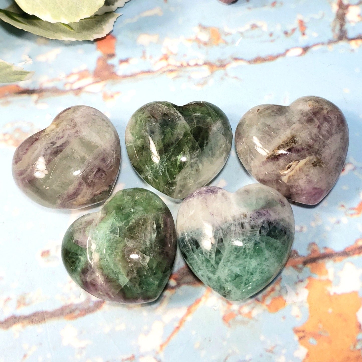 Rainbow Fluorite 45mm Puffed Heart - Crystal Happenings