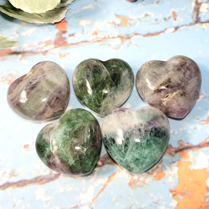 Rainbow Fluorite 45mm Puffed Heart - Crystal Happenings
