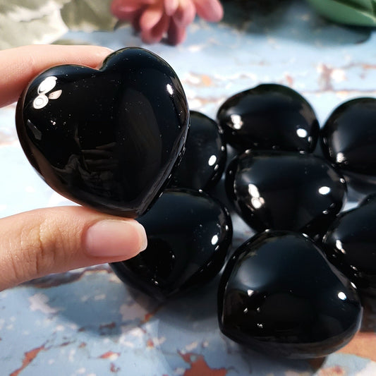 Black Obsidian 45mm Puffed Heart - Crystal Happenings