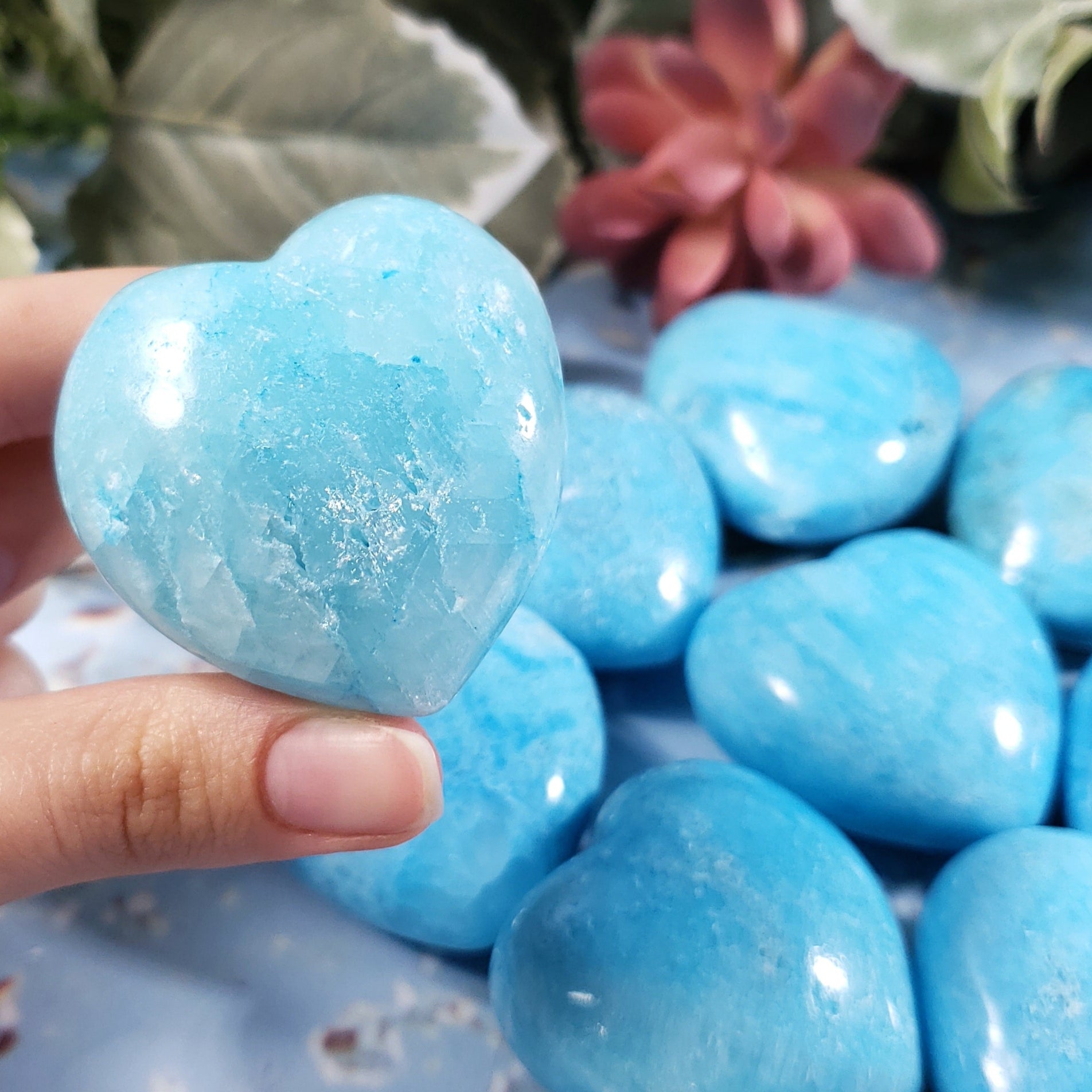 Blue Aragonite 45mm Puffed Heart - Crystal Happenings
