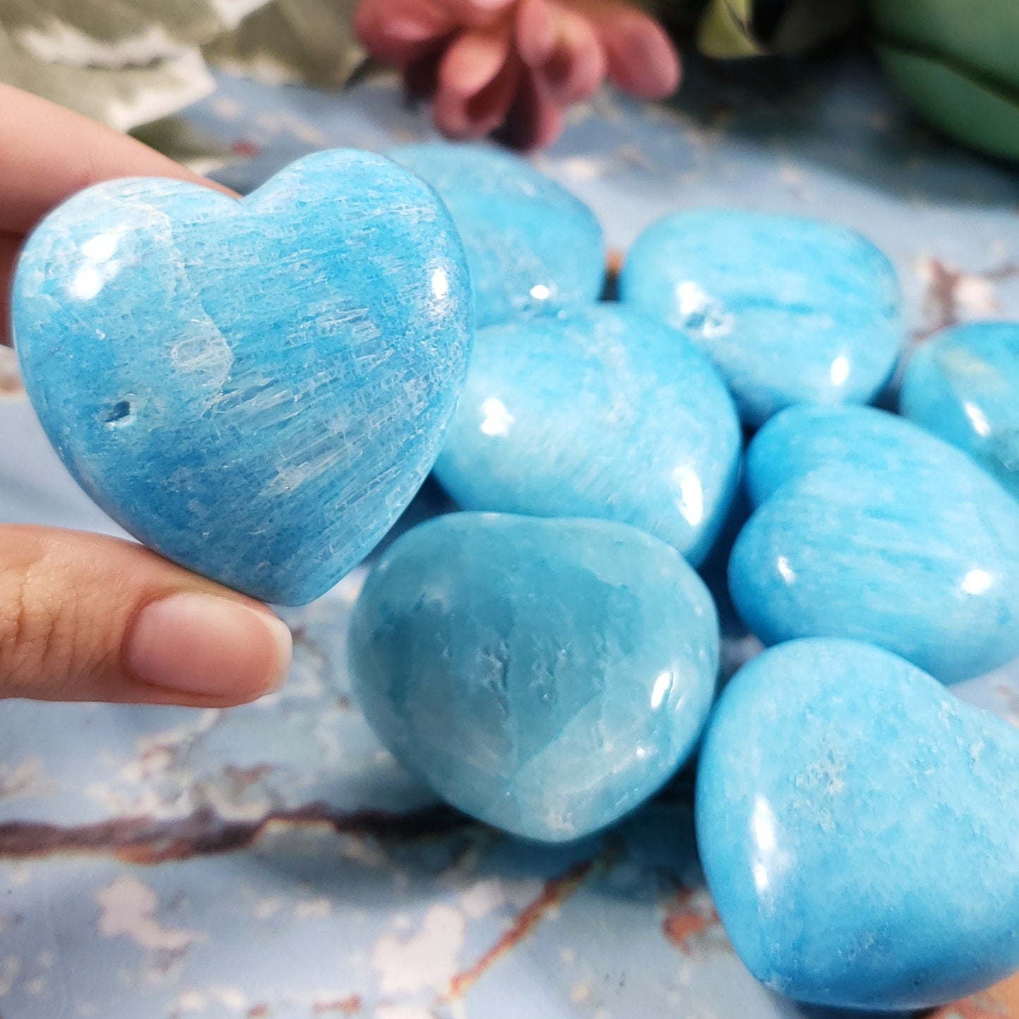 Blue Aragonite 45mm Puffed Heart - Crystal Happenings