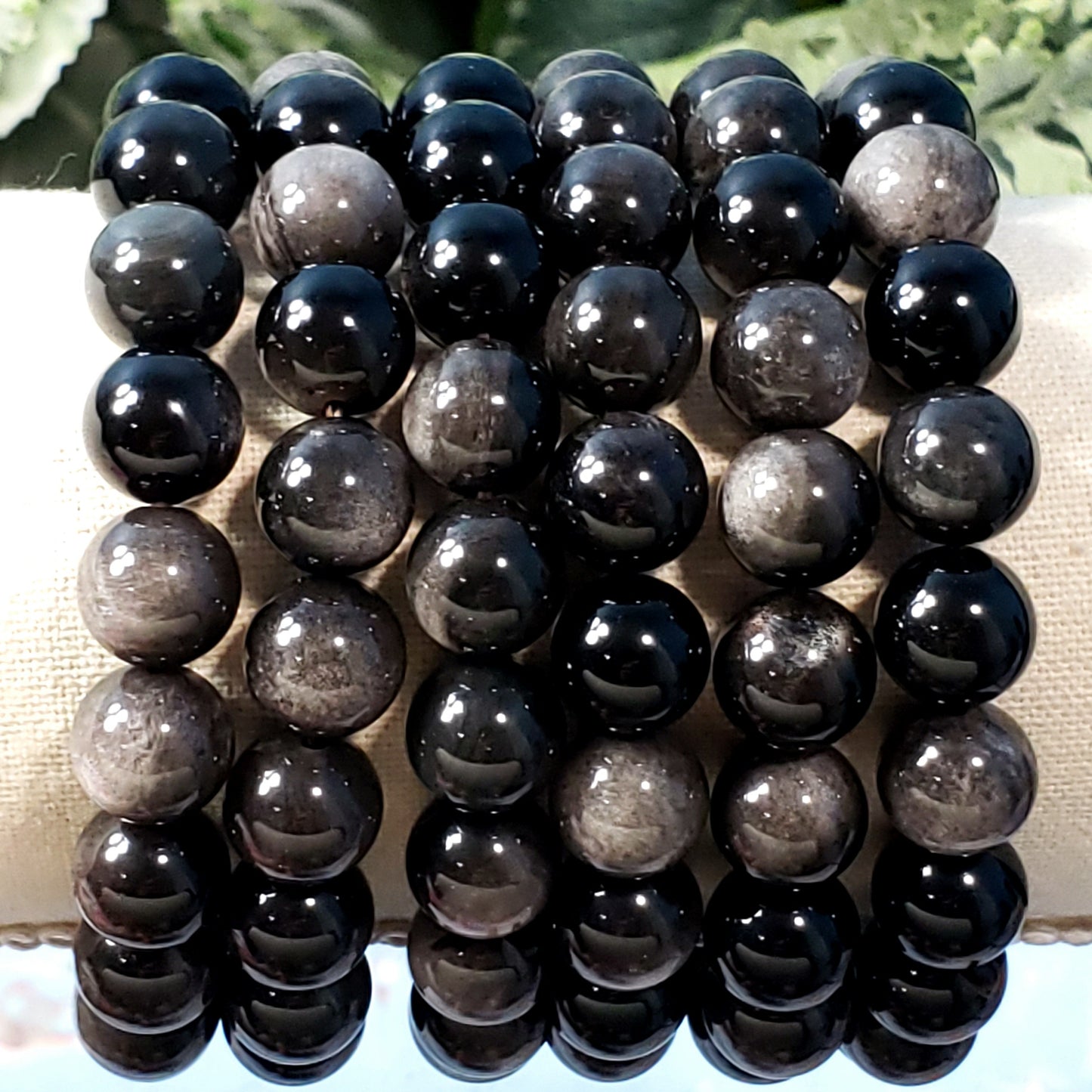 Silver Sheen Obsidian10mm Beaded Bracelet - Crystal Happenings