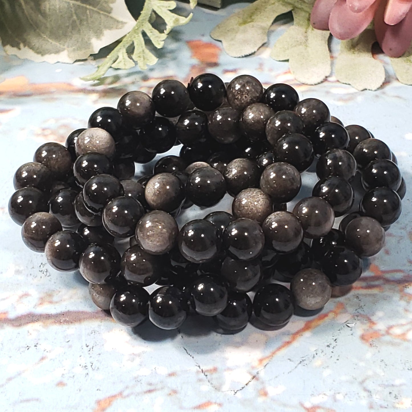 Silver Sheen Obsidian10mm Beaded Bracelet - Crystal Happenings