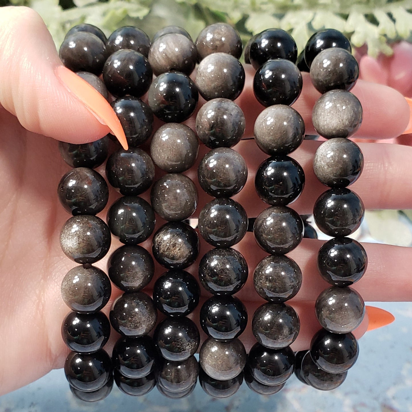 Silver Sheen Obsidian10mm Beaded Bracelet - Crystal Happenings