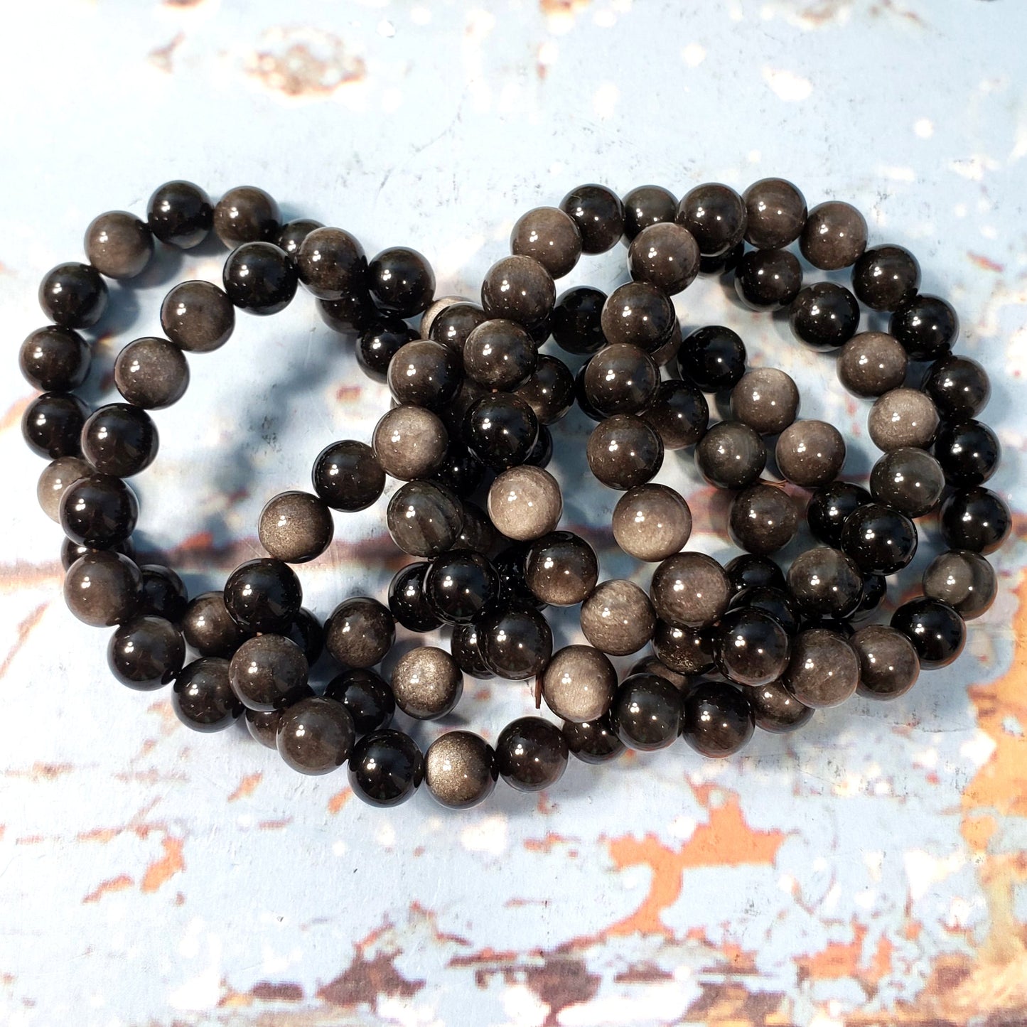 Silver Sheen Obsidian10mm Beaded Bracelet - Crystal Happenings