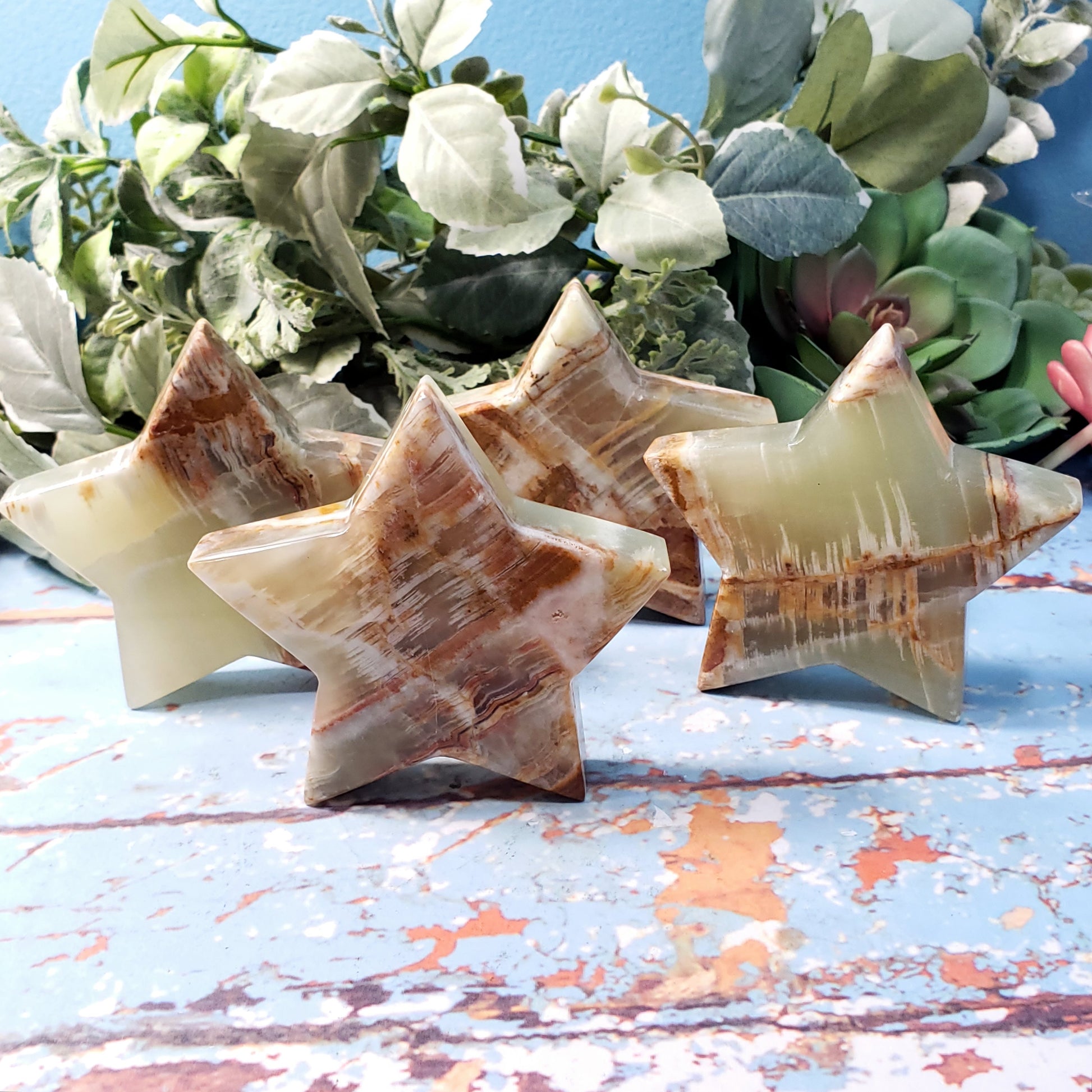 Banded Green Calcite Large Star - Crystal Happenings