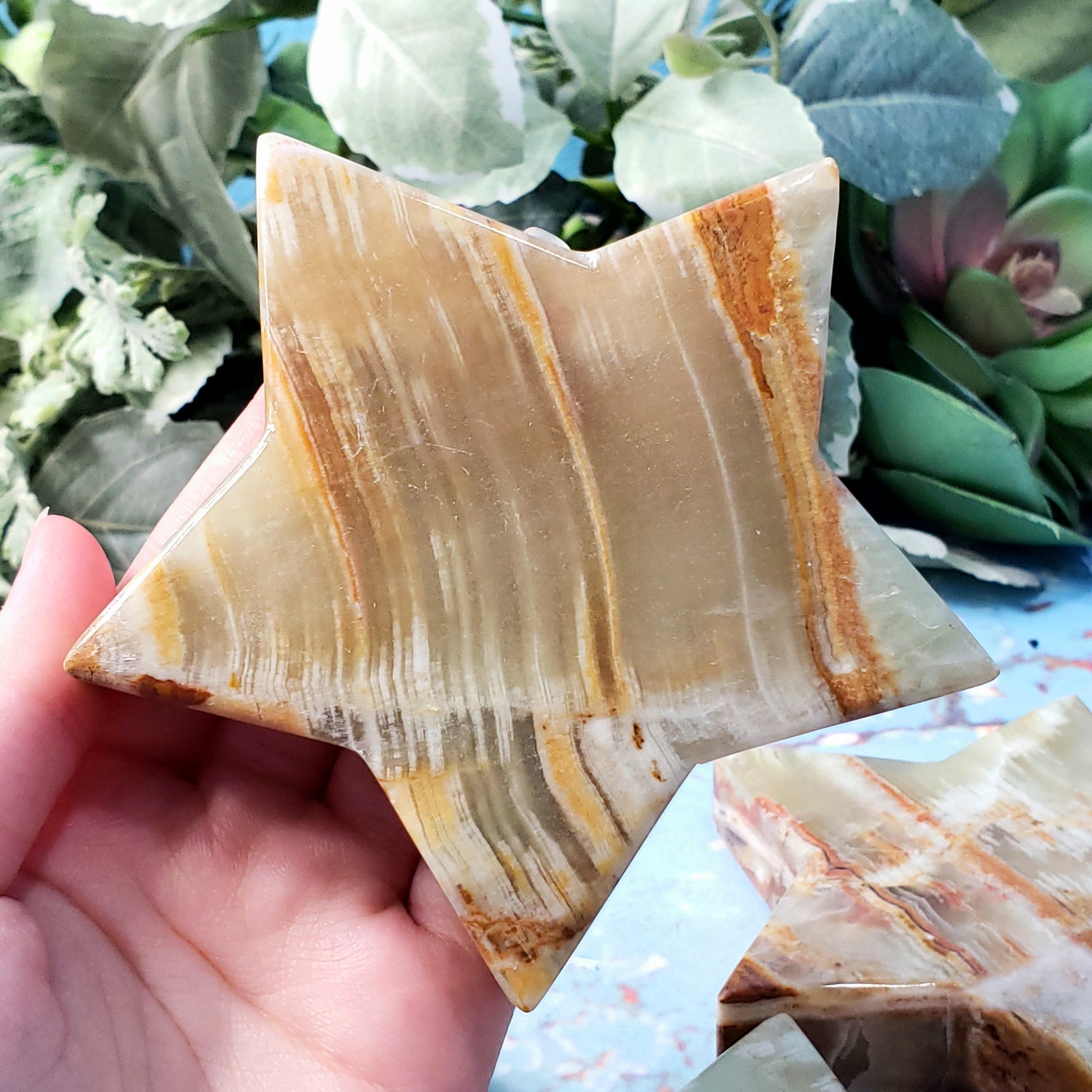 Banded Green Calcite Large Star - Crystal Happenings