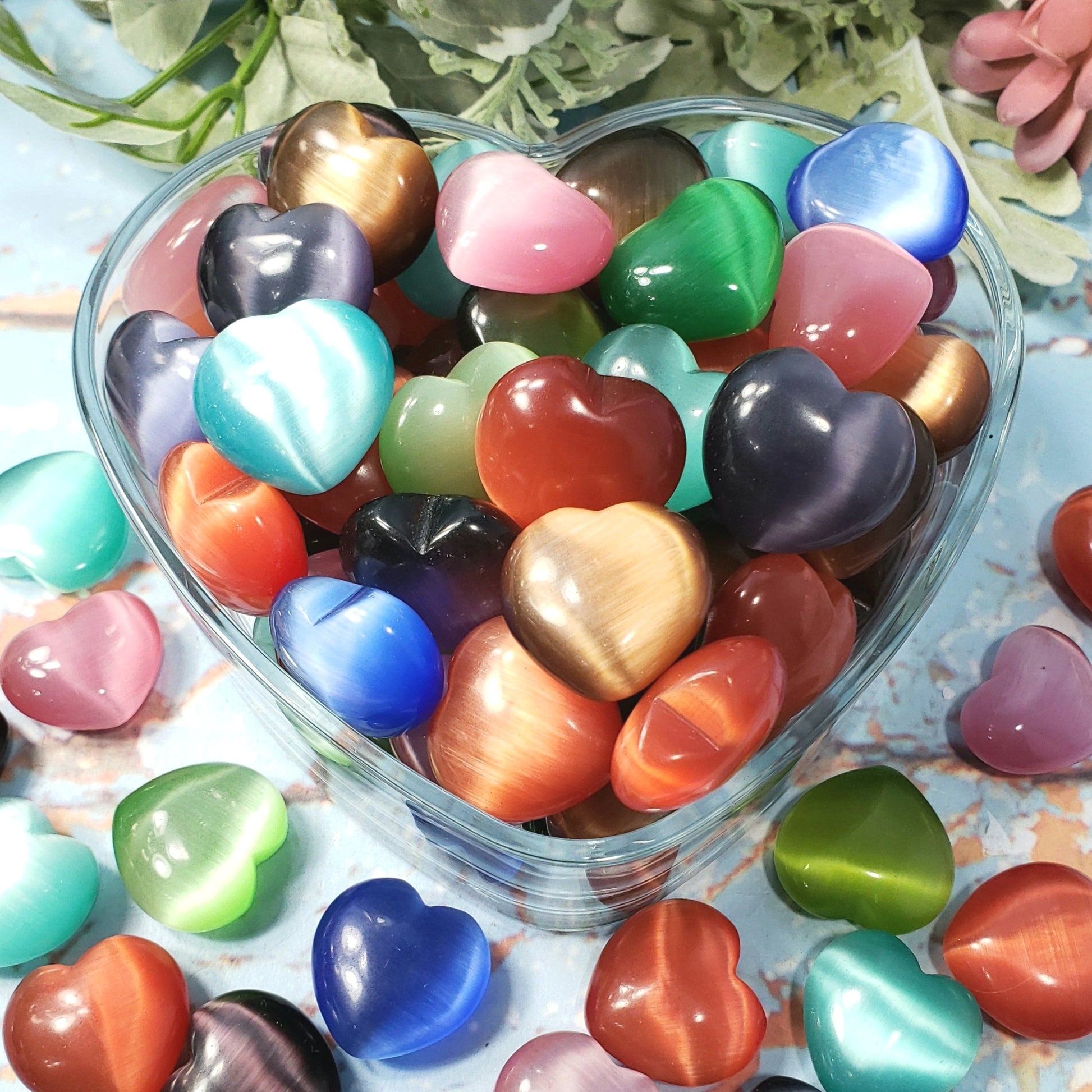 Cat's Eye 30mm Heart, assorted colors - Crystal Happenings