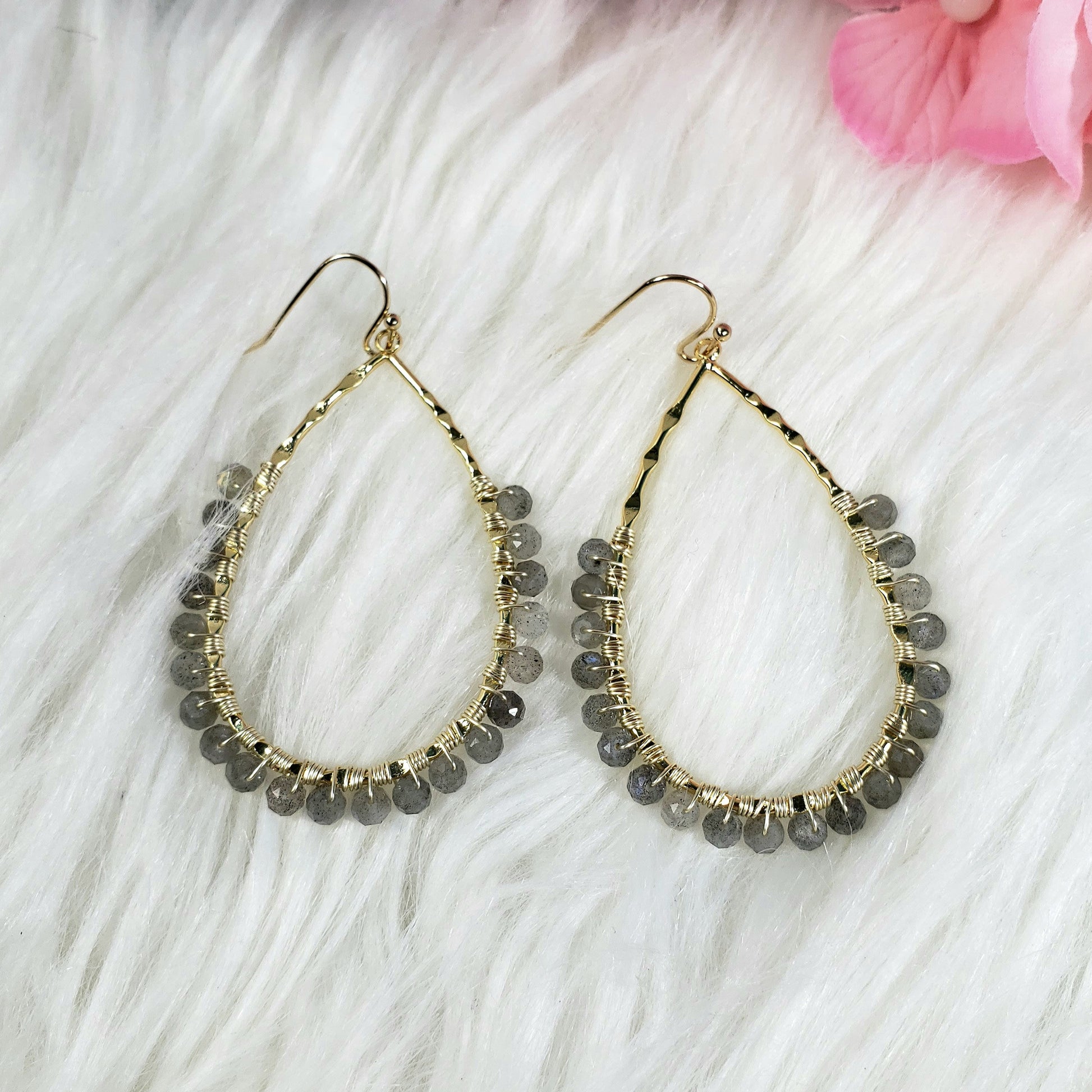 Wire Wrapped Drop Hoop Earring - Crystal Happenings