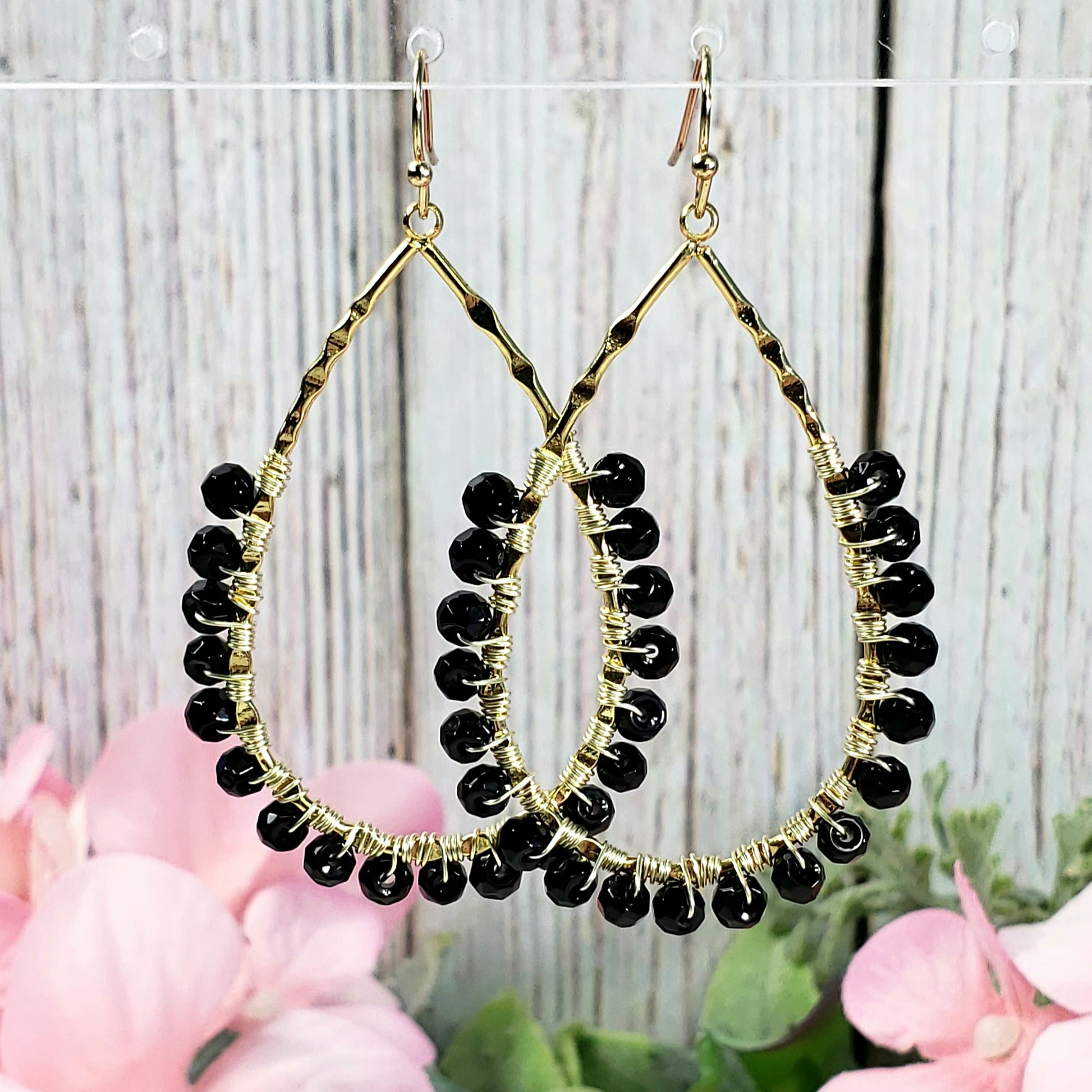 Wire Wrapped Drop Hoop Earring - Crystal Happenings