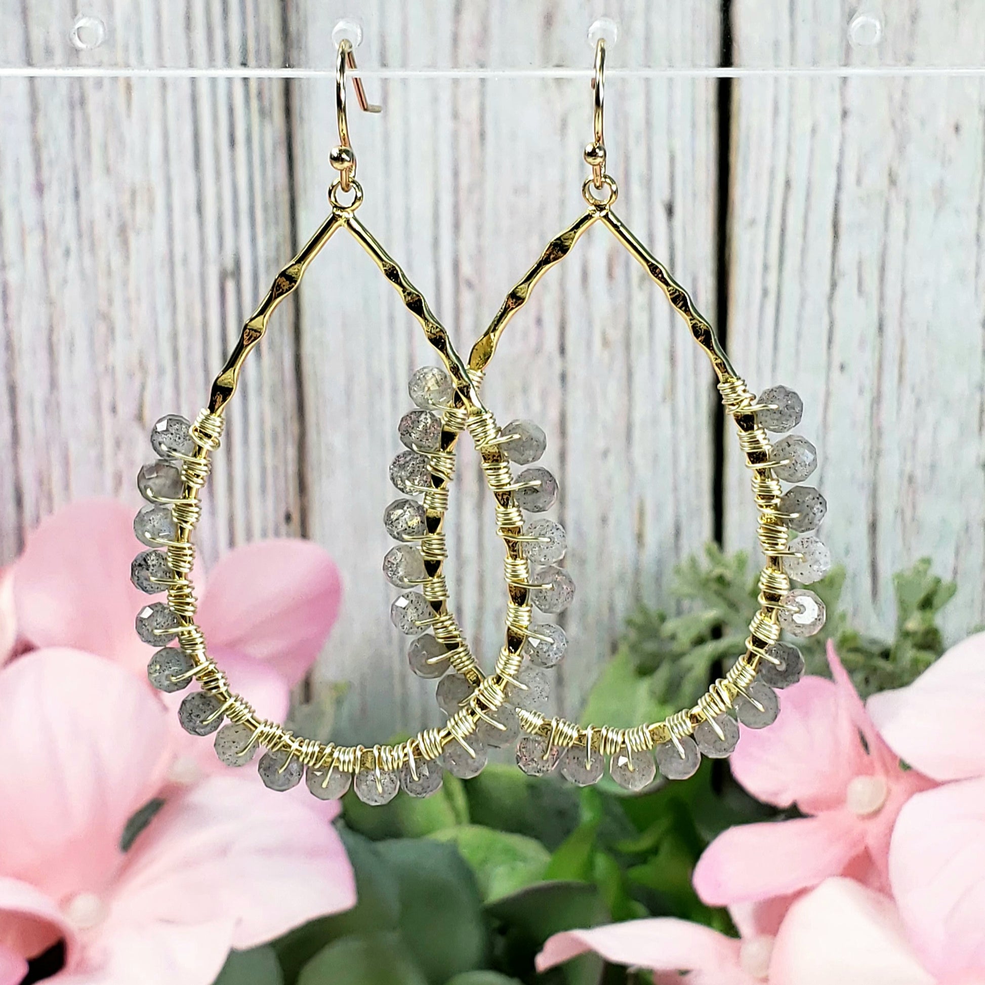 Wire Wrapped Drop Hoop Earring - Crystal Happenings