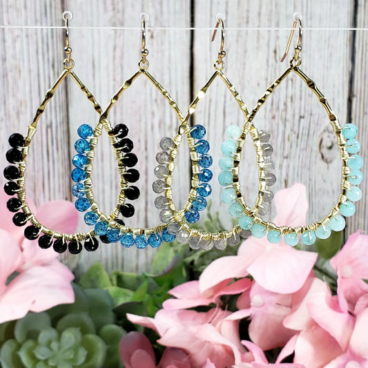 Wire Wrapped Drop Hoop Earring - Crystal Happenings