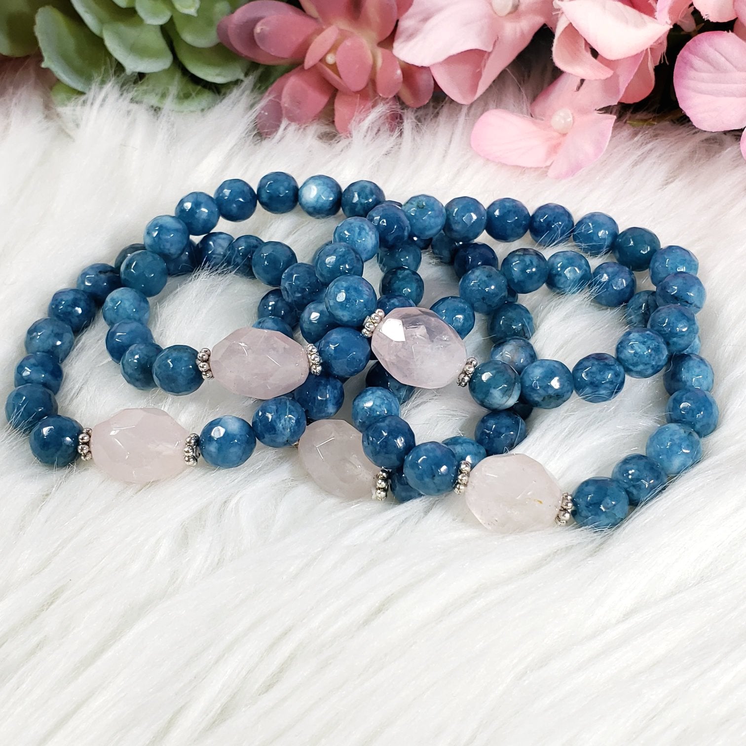 Blue Apatite and Rose Quartz Bracelet - Crystal Happenings