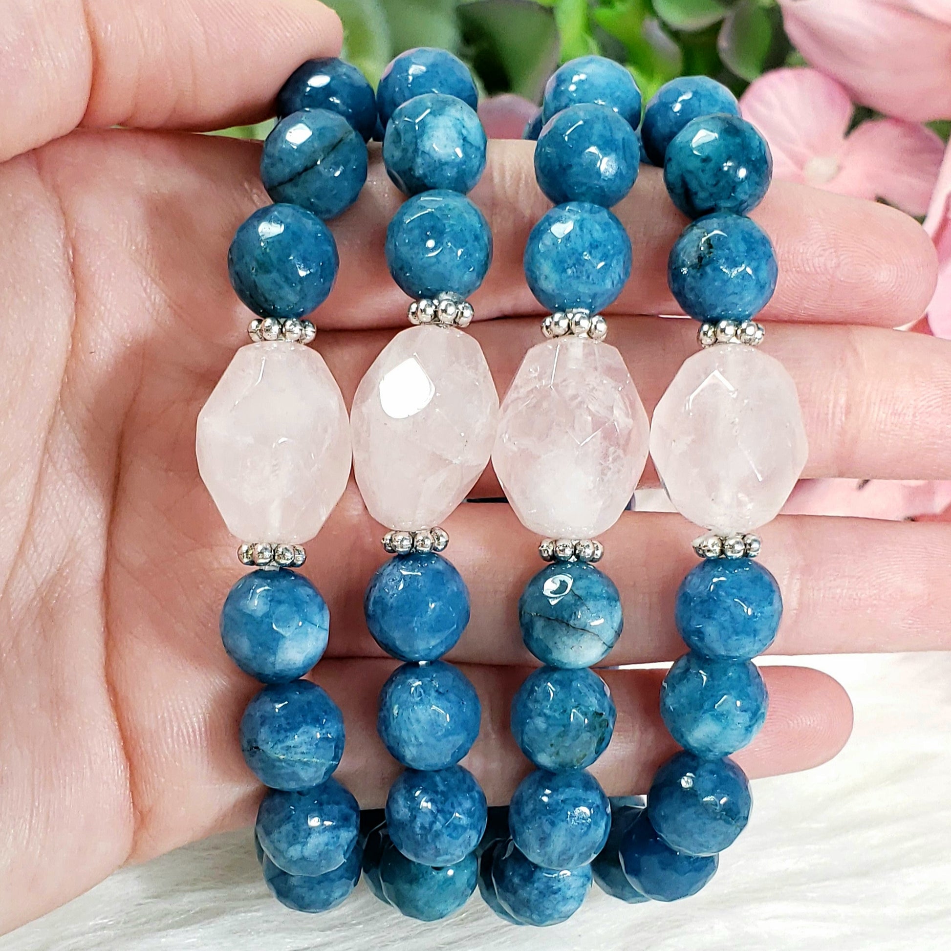 Blue Apatite and Rose Quartz Bracelet - Crystal Happenings