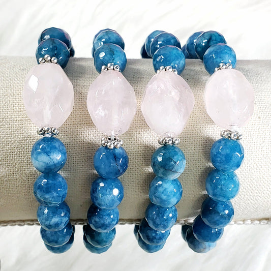 Blue Apatite and Rose Quartz Bracelet - Crystal Happenings