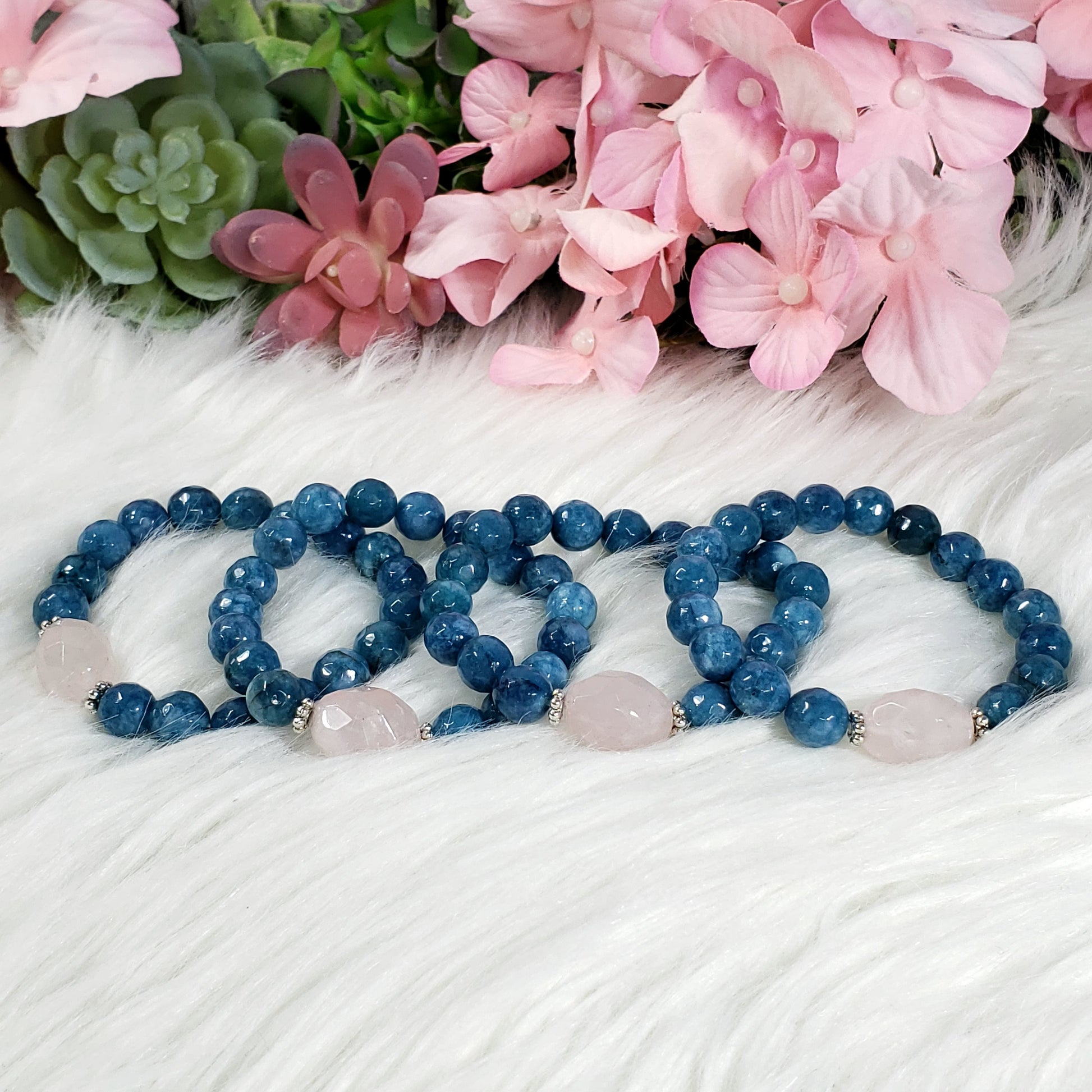 Blue Apatite and Rose Quartz Bracelet - Crystal Happenings