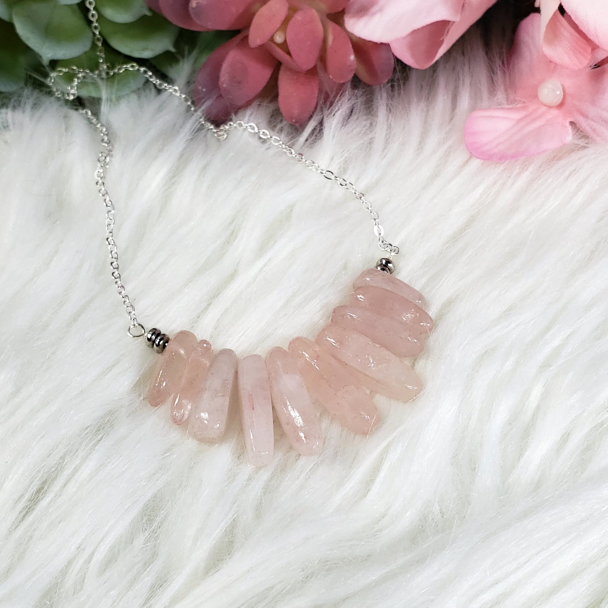 Rose Quartz Bib Necklace - Crystal Happenings