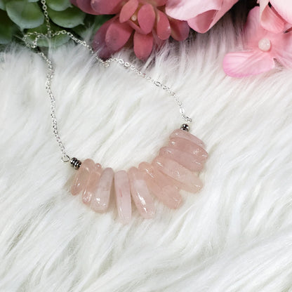 Rose Quartz Bib Necklace - Crystal Happenings