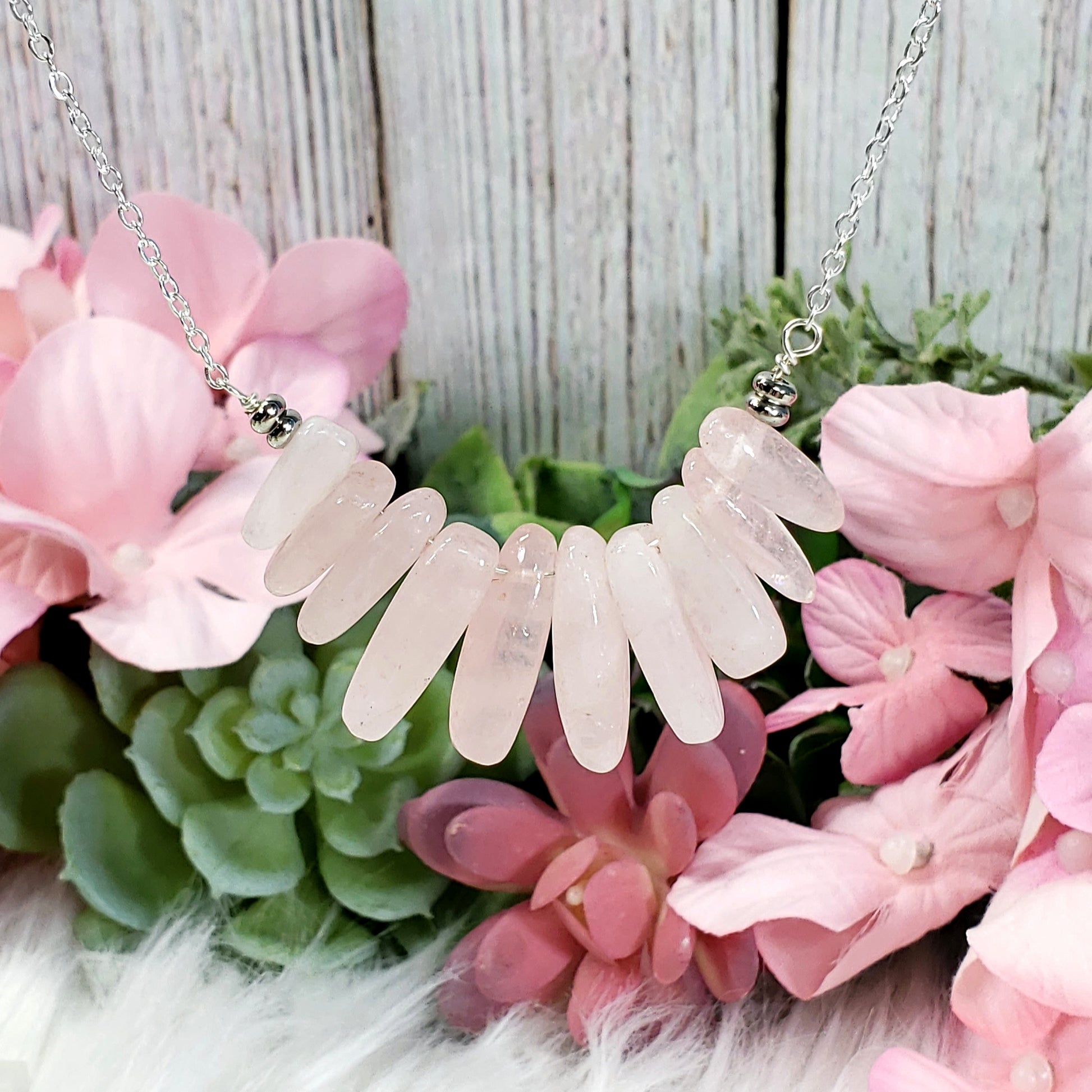 Rose Quartz Bib Necklace - Crystal Happenings